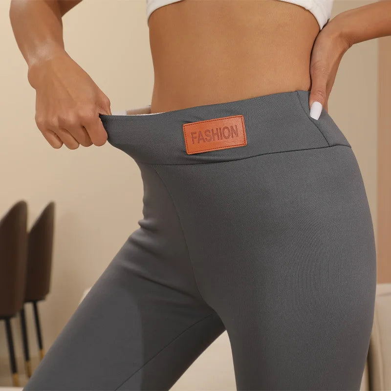 Pantalon jogging femme doublé polaire – taille haute, très chaud