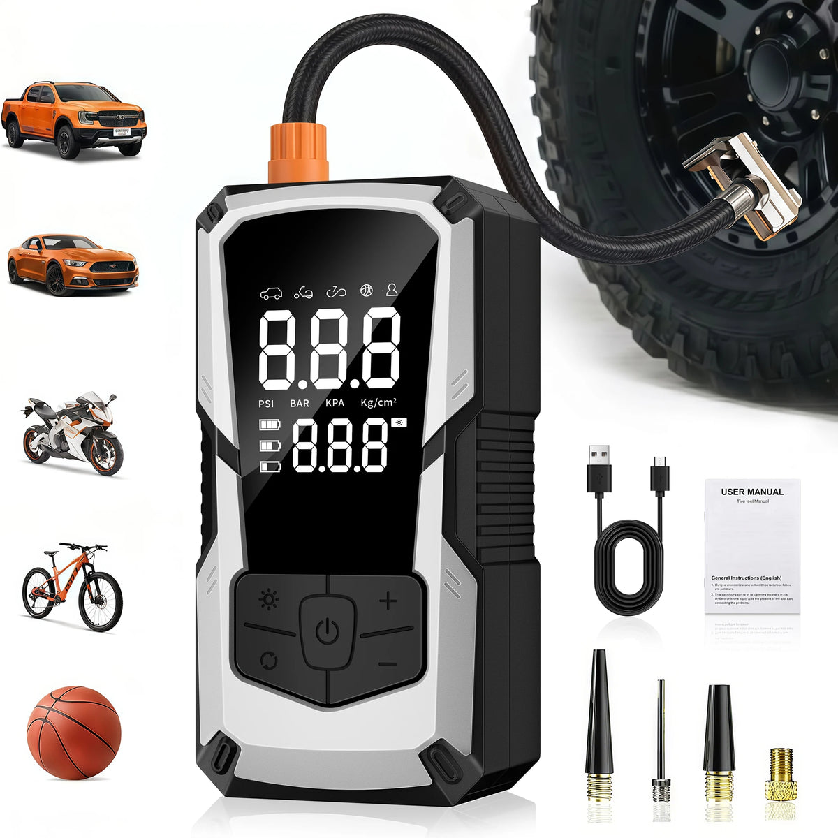 Gonfleur de pneus portable sans fil 150 PSI – écran numérique